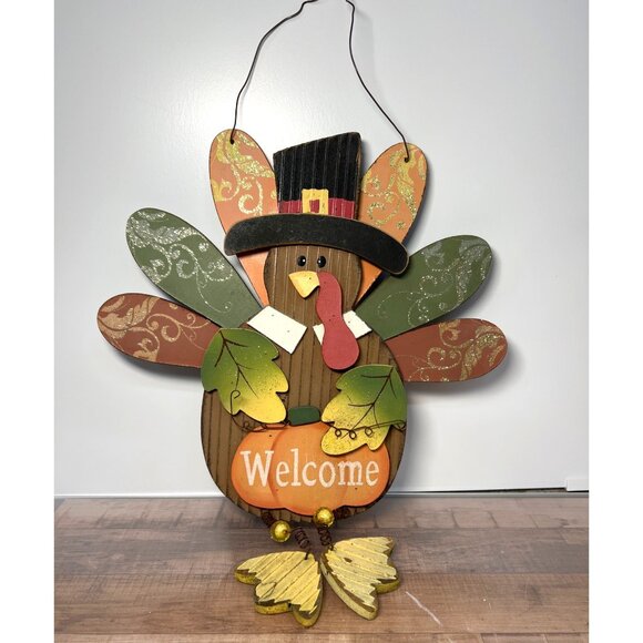 Thanksgiving Welcome Turkey Hanging Wall Decoration Wood - Picture 1 of 3